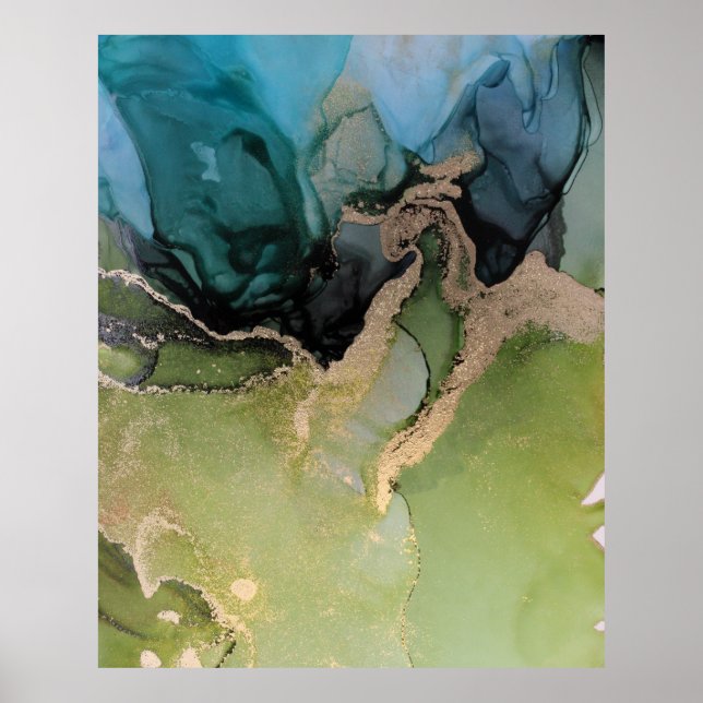 Atemberaubender Aquamariner Black Gold Alkoholtink Poster (Vorne)