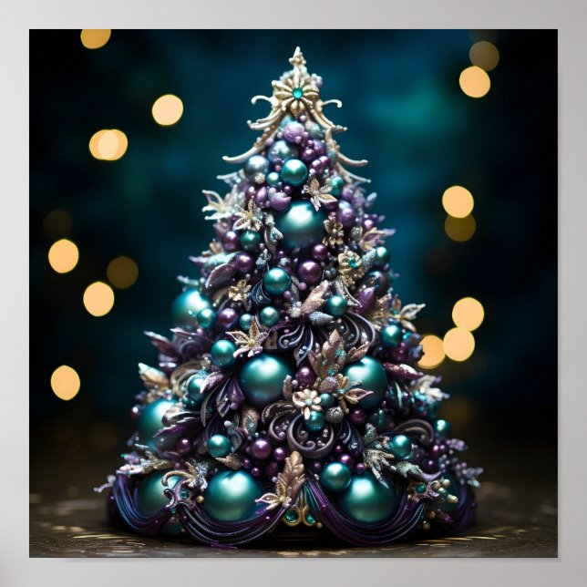 Atemberaubender Aquamariner und lila Weihnachtsbau Poster (Vorne)