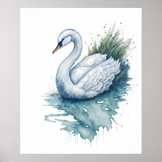 atemberaubender Aquarellschwan auf einem ruhigen S Poster