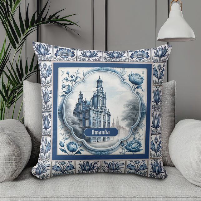 Atemberaubender Blumenpalast Chinoiserie-Toile-Mon Kissen (Von Creator hochgeladen)