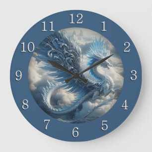Atemberaubender Drache umgeben von weißen Wolken Z Große Wanduhr
