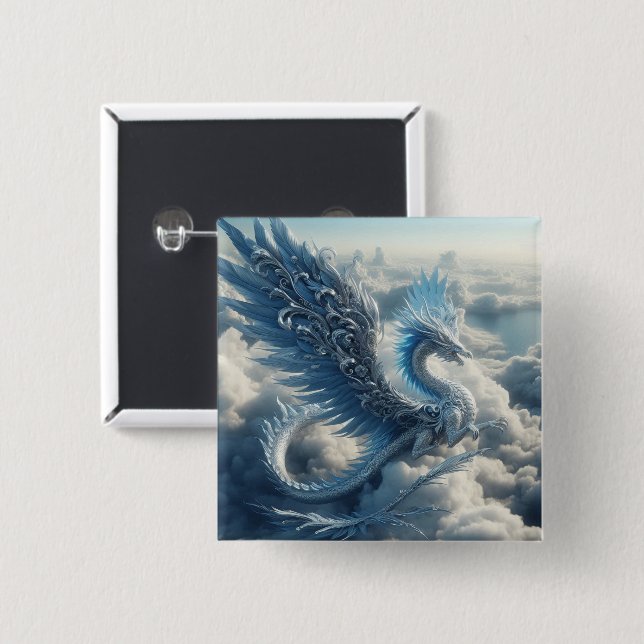 Atemberaubender Drache umgeben von Wolken Button (Vorne & Hinten)