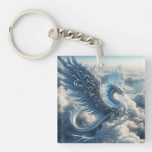 Atemberaubender Drache umgeben von Wolken Schlüsselanhänger (Vorderseite)