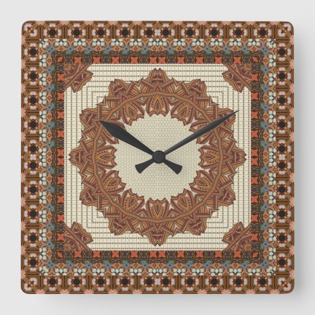 Atemberaubender ethnischer geometrischer gerahmter quadratische wanduhr (Vorderseite)