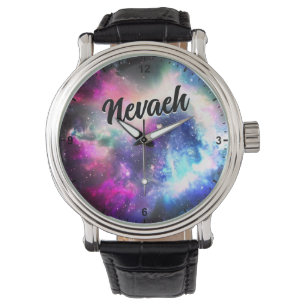 Atemberaubender Galaxy Nebula Lila Blauer Individu Armbanduhr