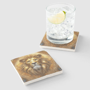 Atemberaubender Gold Lion Head Steinuntersetzer