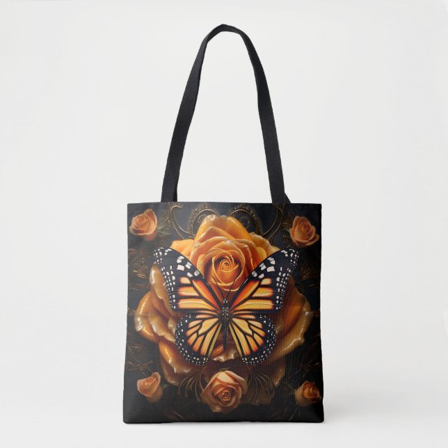 Atemberaubender Monarchen-Schmetterling mit Rose Tasche (Vorderseite)