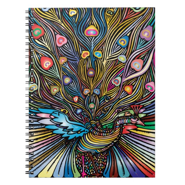 Atemberaubender Pfau im Huichol Style Art Notizblock (Vorderseite)