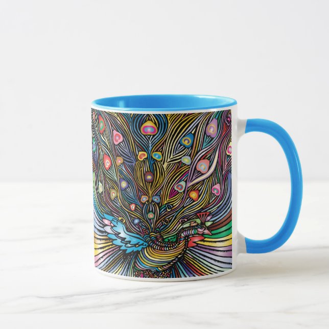 Atemberaubender Pfau im Huichol Style Art Tasse (Rechts)