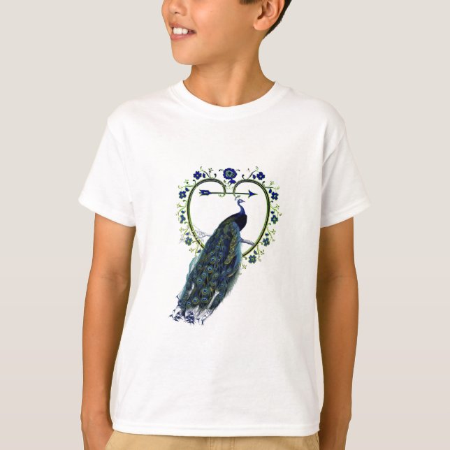 Atemberaubender Pfau und verzierter Blume T-Shirt (Vorderseite)