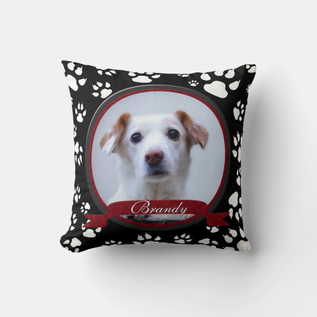 Atemberaubender Schwarz-Weiß-Hund-Gedenkpapier Kissen (Vorderseite)