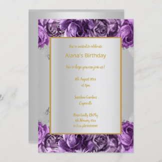 ATEMBERAUBENDER SILBER- UND LILA BLUMENPATTER GEBU EINLADUNG