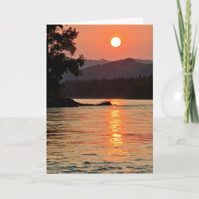 Atemberaubender Sonnenaufgang über dem Fluss Katun Karte (Vorderseite)