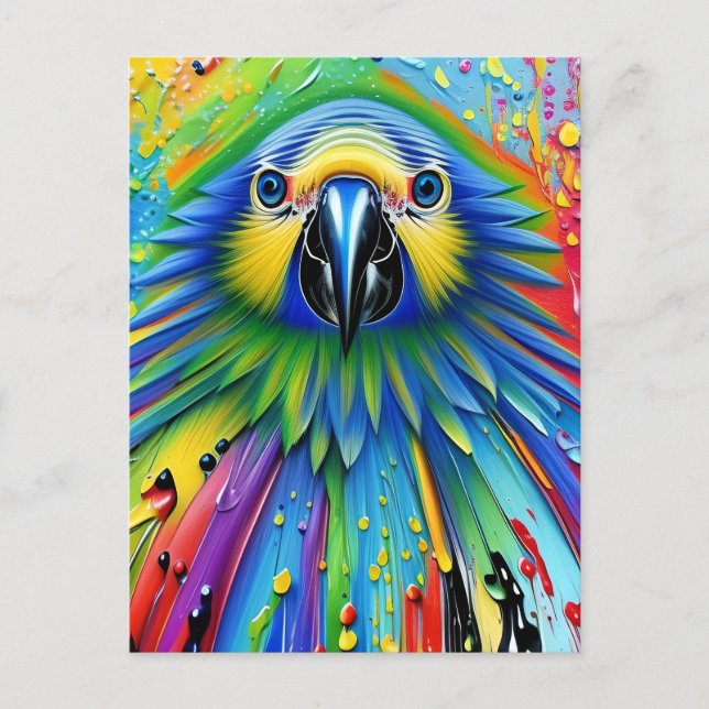 Atemberaubender Spritzer Paint Parrot Postkarte (Vorderseite)