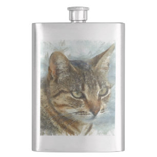 Atemberaubender Tabby-Kat Nah Up Graphit Pencil Po Flachmann