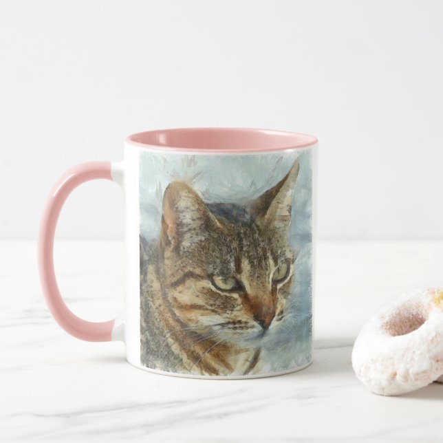 Atemberaubender Tabby-Kat Nah Up Graphit Pencil Po Tasse (Mit Donut)