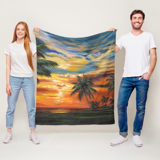 Atemberaubender tropischer Sonnenuntergang Fleecedecke (Beispiel)