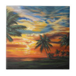 Atemberaubender tropischer Sonnenuntergang Fliese<br><div class="desc">"Atemberaubend Tropical Sunset II" von Carolee Vitaletti. Ein Sonnenuntergang mit Bäumen und Wasser am Strand.</div>