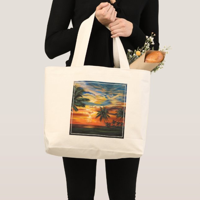 Atemberaubender tropischer Sonnenuntergang Jumbo Stoffbeutel (Vorderseite (Produkt))