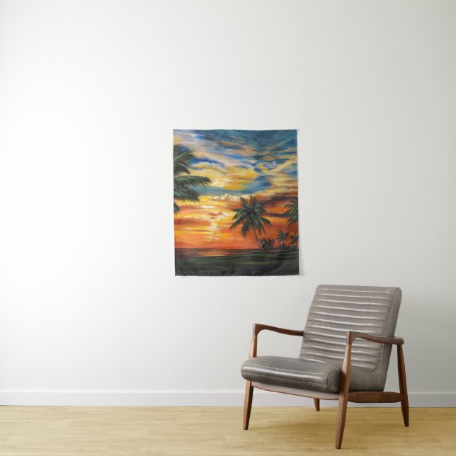 Atemberaubender tropischer Sonnenuntergang Wandteppich (Beispiel)