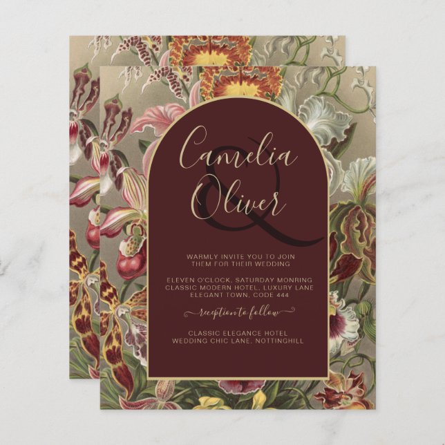 Atemberaubender Vintager Botanischer Burgund Flora (Vorne/Hinten)