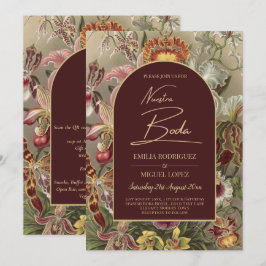 Atemberaubender Vintager Botanischer Burgund Flora Einladung