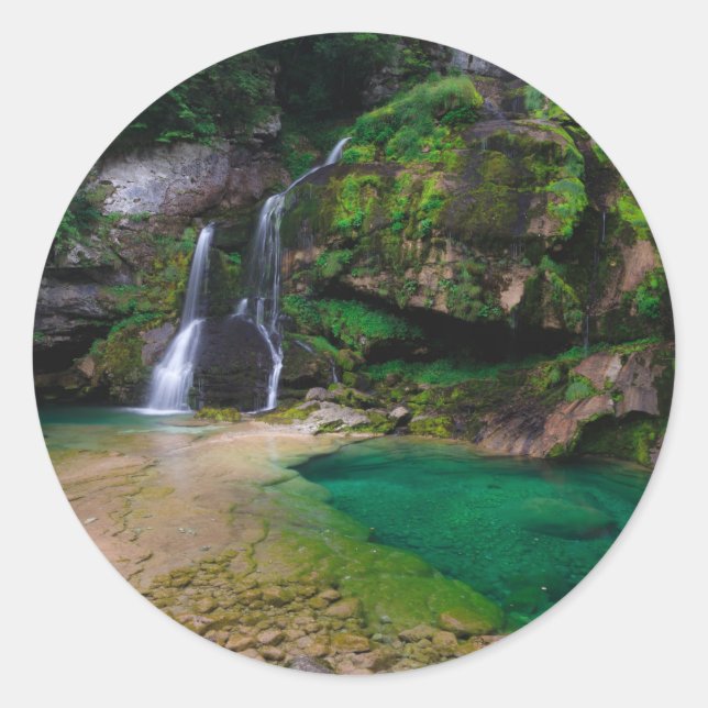 Atemberaubender Wasserfall Virje, Slowenien Poster Runder Aufkleber (Vorderseite)