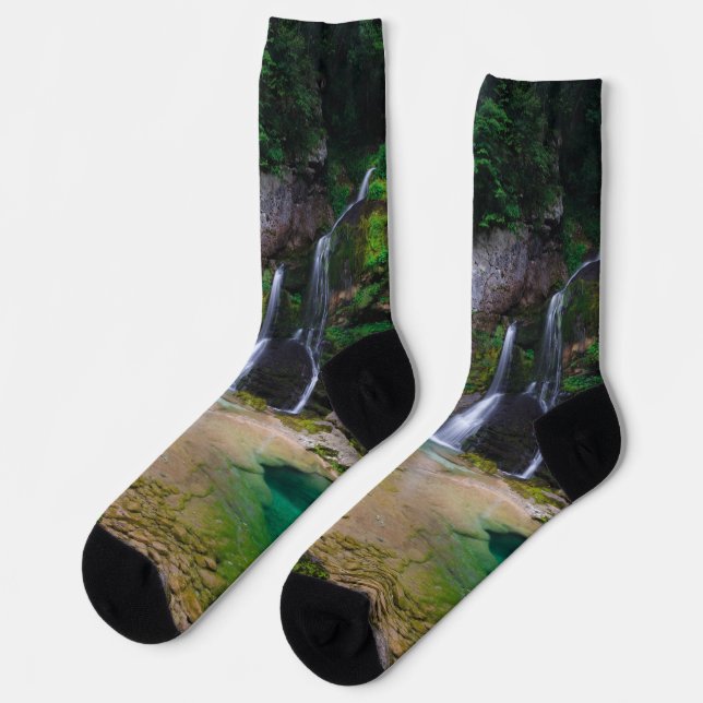 Atemberaubender Wasserfall Virje, Slowenien Poster Socken (Linkes Detail)
