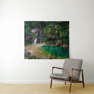 Atemberaubender Wasserfall Virje, Slowenien Poster Wandteppich