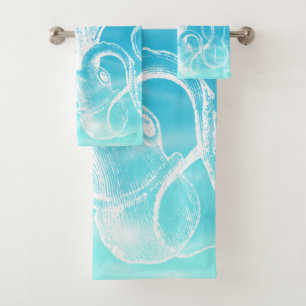 Atemberaubender Weißer Oktopus Illustration Ozeanw Badhandtuch Set