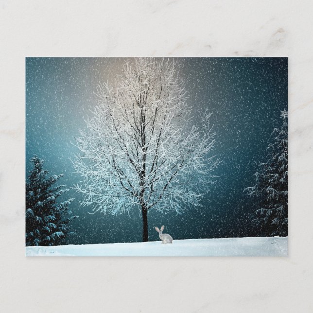 Atemberaubender Winterbaum - Komplett mit Kaninche Postkarte (Vorderseite)