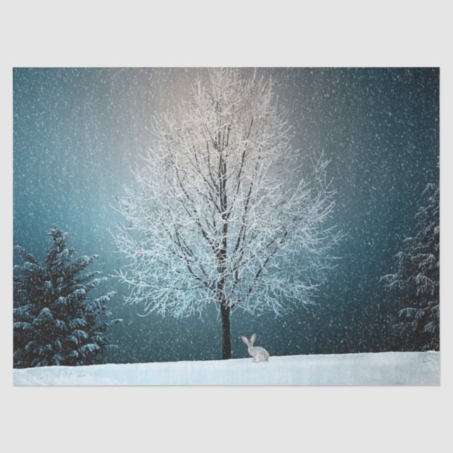 Atemberaubender Winterbaum - komplett mit Kaninche Seidenpapier (Vorderseite)