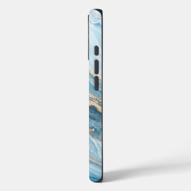 "Atemberaubendes Abstraktes Blau und Goldmarmor iPhone 16 Hülle (Rückseite / Links)