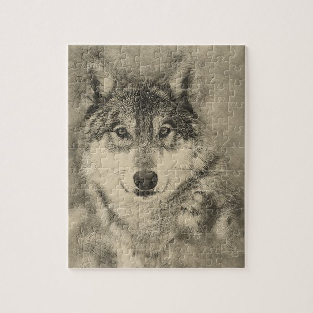 Atemberaubendes Bauholz-Wolf-Puzzle (Vertikal)