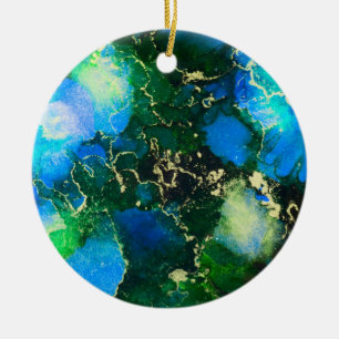 Atemberaubendes Blue and Gold Alcohol Tinte Malere Keramik Ornament