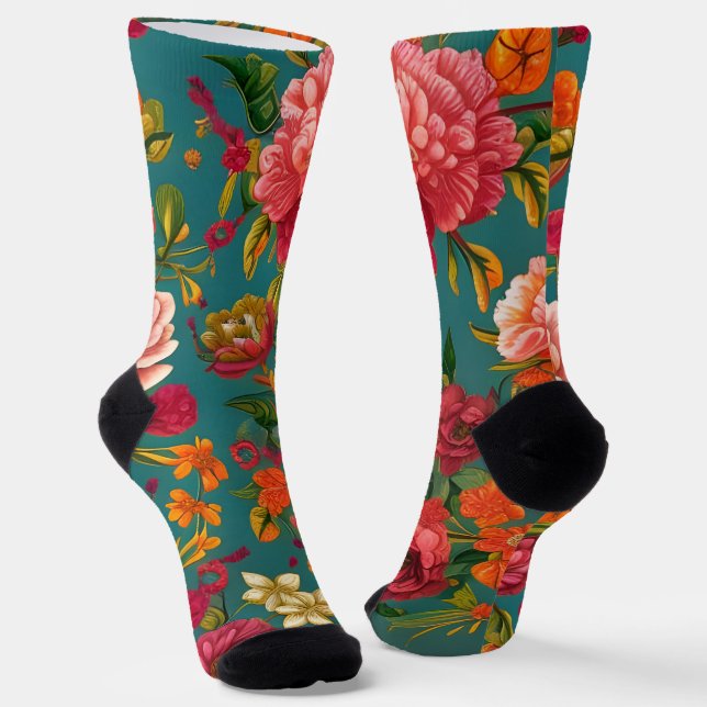 Atemberaubendes, blumenrosa grün orange und aquama socken (Gewinkelt)