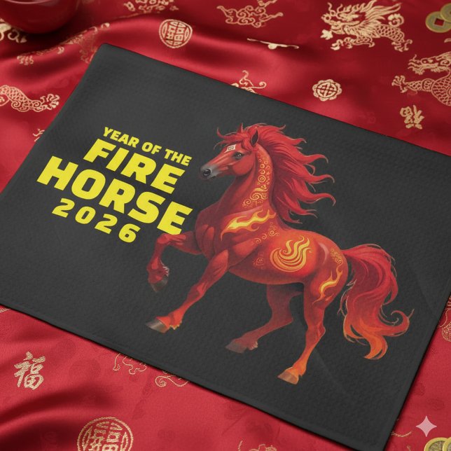 Atemberaubendes chinesisches Jahr des Feuerpferdes Geschirrtuch (Festive Year of the Fire Horse 2026D Kitchen Towel Cover Photo)