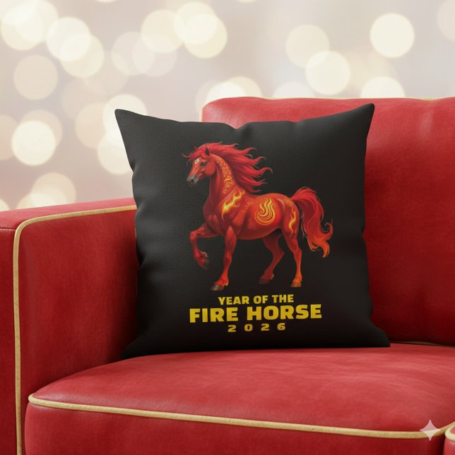 Atemberaubendes chinesisches Jahr des Feuerpferdes Kissen (Festive Year of the Fire Horse 2026 Throw Pillow Cover Photo)