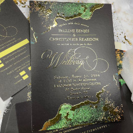 Atemberaubendes Emerald Bronze Wedding Gold Folieneinladung