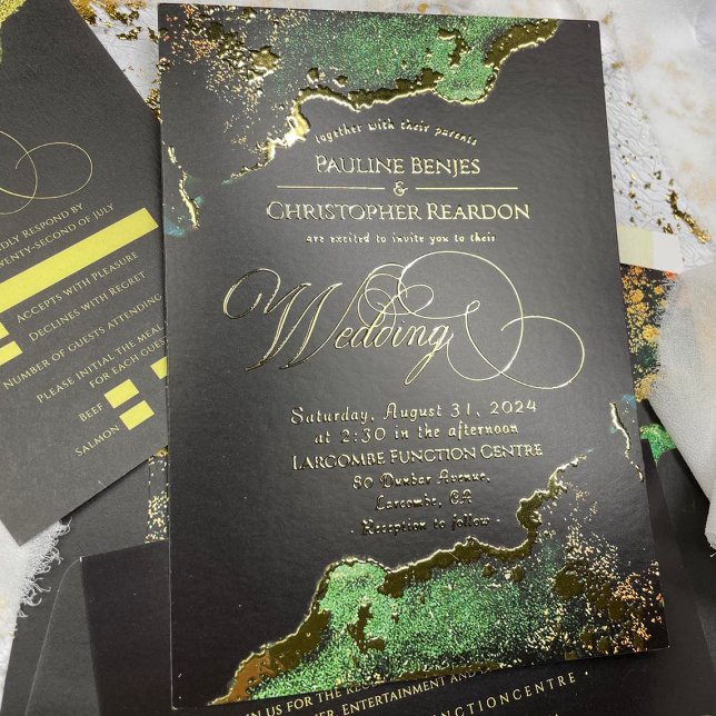Atemberaubendes Emerald Bronze Wedding Gold Folieneinladung (Stunning Emerald Bronze Gold Wedding Foil Invitation)