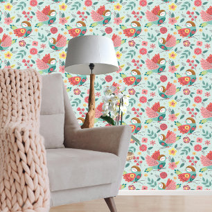 Atemberaubendes, farbiges Vogelrosa, grünes Muster Tapete