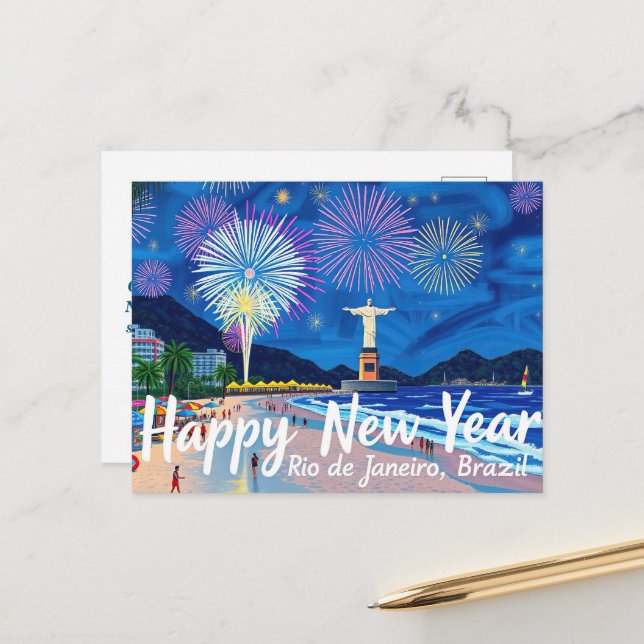 Atemberaubendes Feuerwerk in Rio de Janeiro Postkarte (Vorderseite/Rückseite Beispiel)