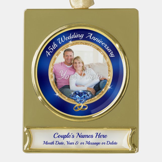 Atemberaubendes Foto Personalisiert 45 Jahre Verhe Banner-Ornament Gold (Vorderseite)