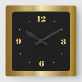 Atemberaubendes Gold mit schwarzer Mittelmauer Quadratische Wanduhr
