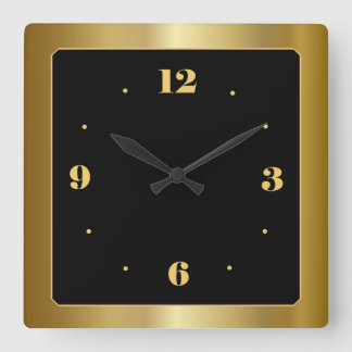 Atemberaubendes Gold mit schwarzer Mittelmauer Quadratische Wanduhr