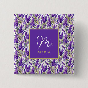 Atemberaubendes Lila Lavendermuster Monogrammiert Button