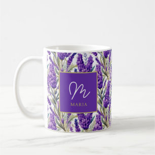 Atemberaubendes Lila Lavendermuster Monogrammiert Kaffeetasse