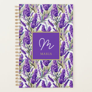Atemberaubendes Lila Lavendermuster Monogrammiert Planer