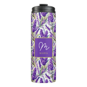 Atemberaubendes Lila Lavendermuster Monogrammiert Thermosbecher