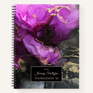 Atemberaubendes Lila Schwarzes Gold Abstrakt Notizbuch